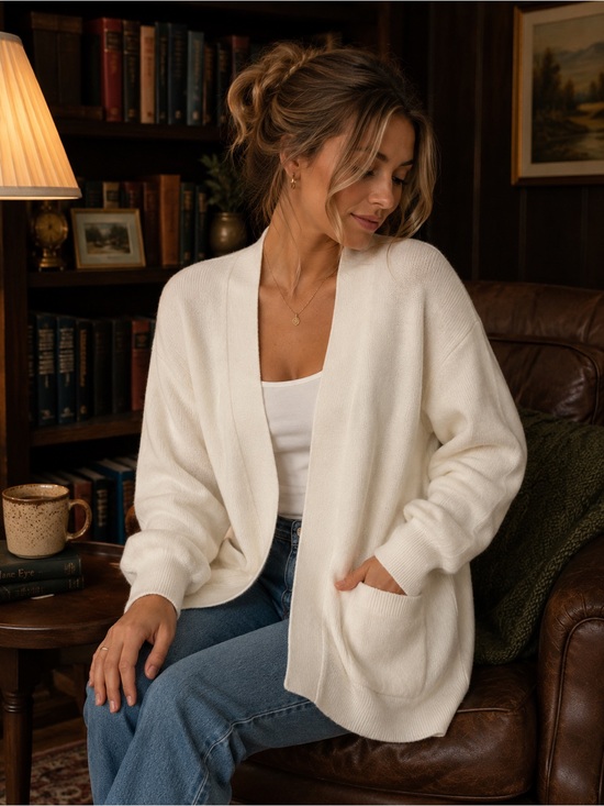 Reitmans Sweaters - Reitman’s Cream Open-Front Pocket Cardigan Sweater - XS